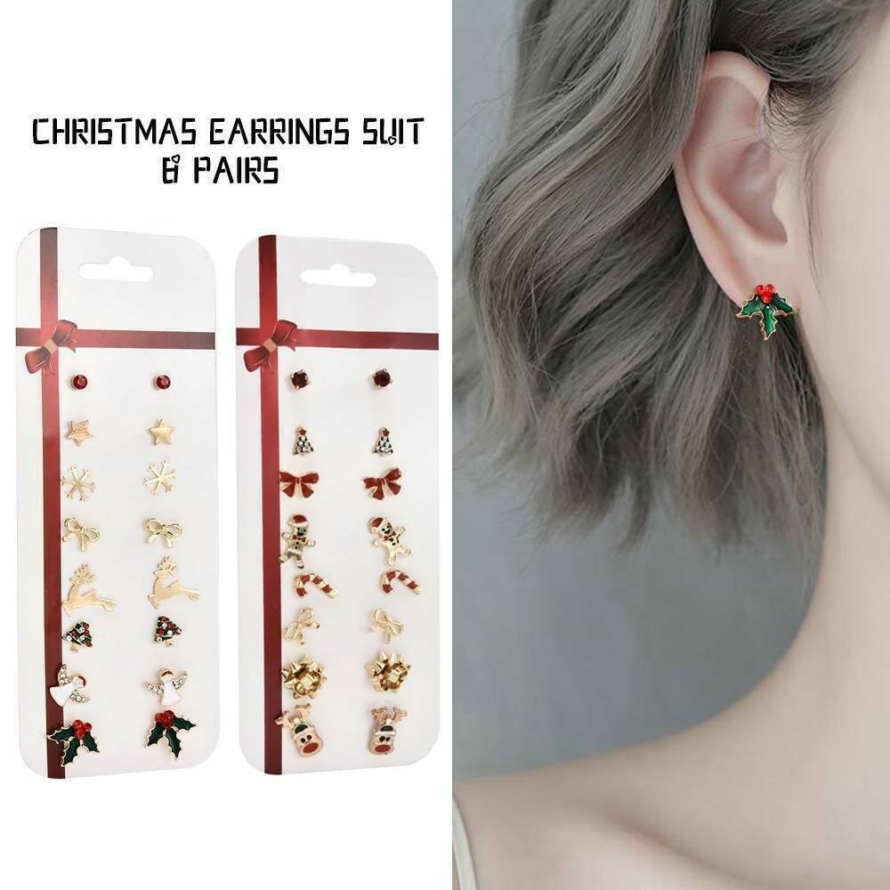 8Pairs Christmas Earrings Jewelry Accessories Set Cute Santa Claus Snowman Lovely Tree Bell Christmas For Women Girls Kids