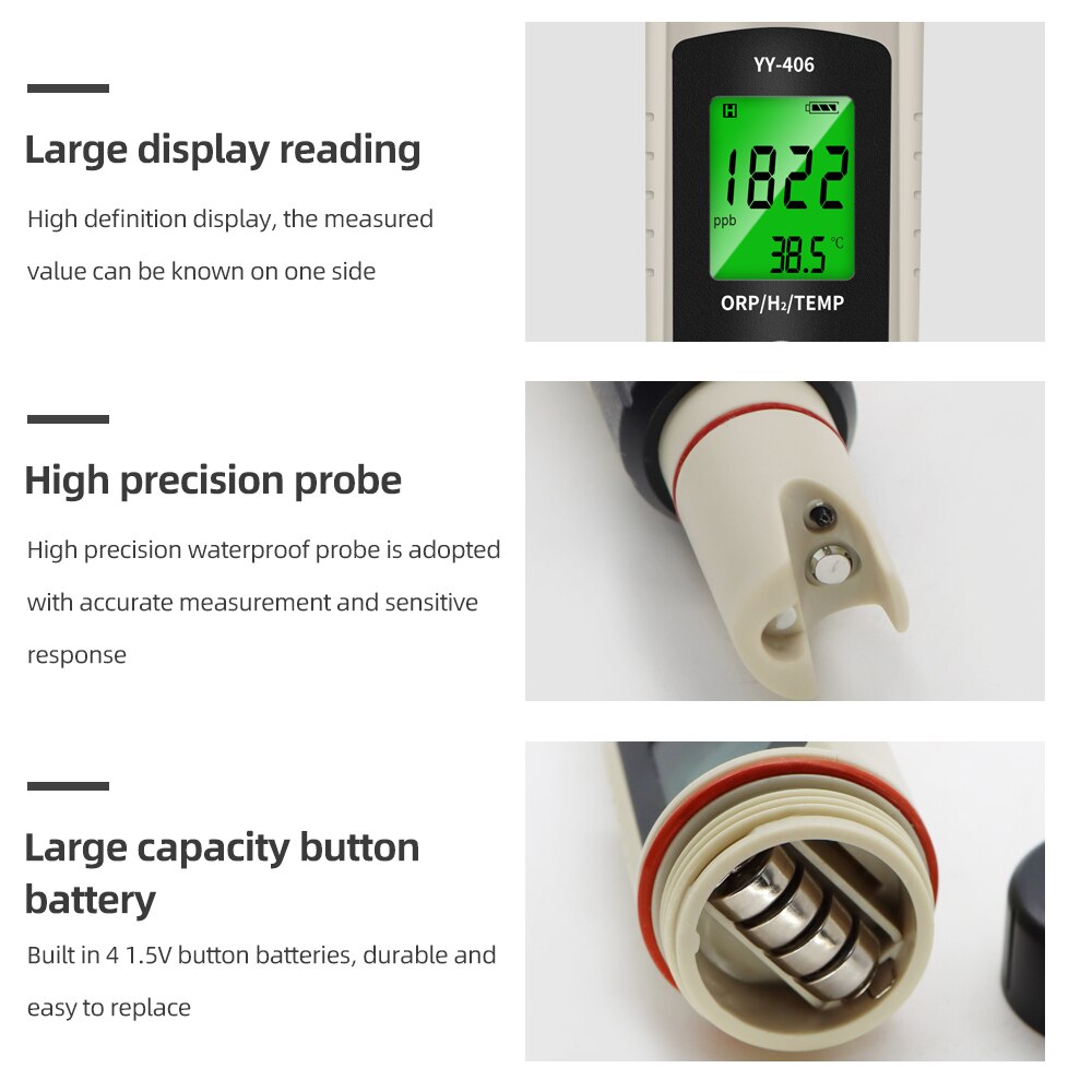 3 in 1 ORP H2 Temp Meter Digital Hydrogen Ion Concentration Tester SPE/PEM Hydrogen Rich Cup Water Generator Testing