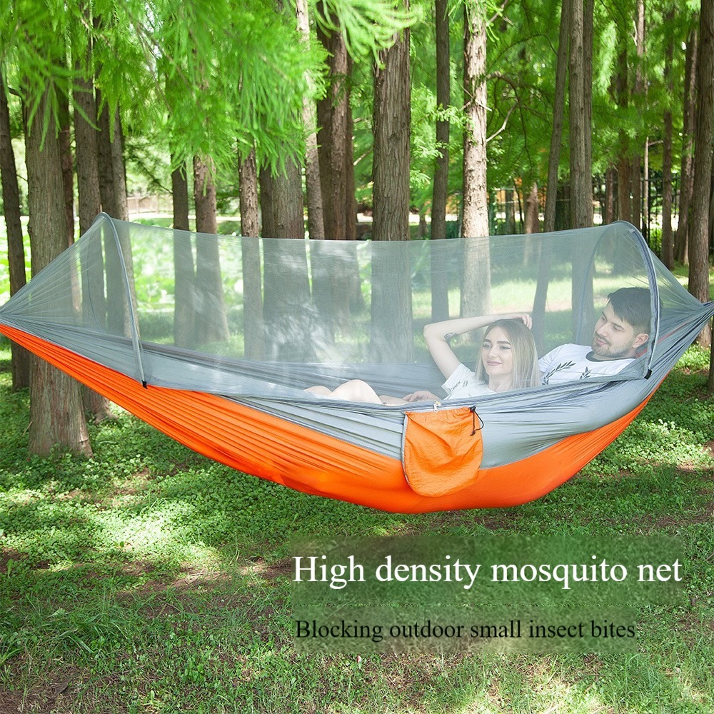 Hamaca para acampar con mosquitera, hamacas portátiles de paracaídas para exteriores, columpio, hamaca para dormir, material para acampar