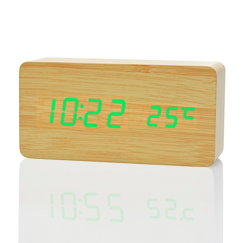 Suncree Modern Home LED digital Alarm Clock, Despertador Temp+date+time Electronic Digital Table Desktop Clocks: bamboo green