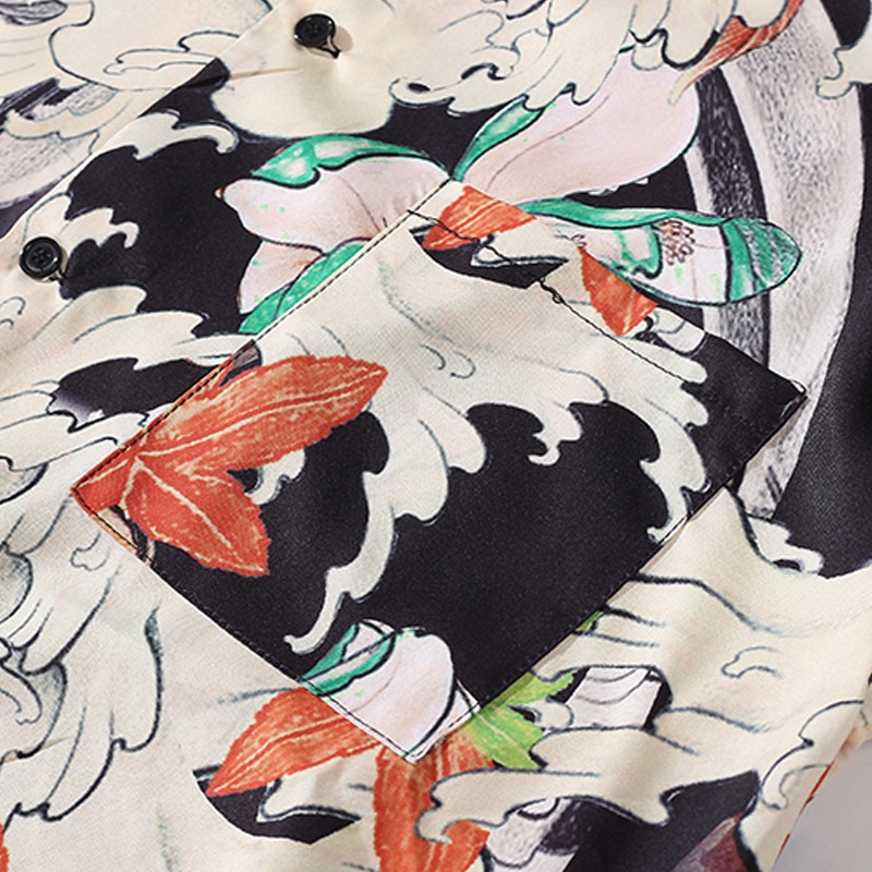 Moda zwykły retro koszule męskie lato biodro chmiel brokat karp wydrukować męskie koszule z krótkim rękawem Streetwear Harajuku para odzież