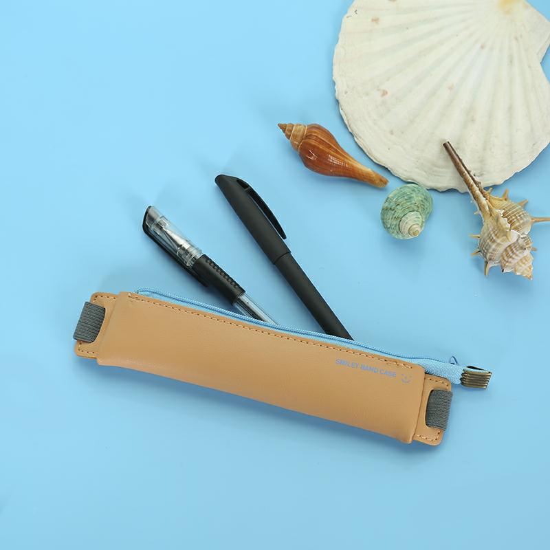 Mini Kawaii Pencil Case Pencil Cases Stationery For Office Pen Case Elastic Band Leather School Supplies Pencil Bags: huang