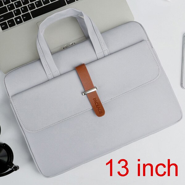 Waterproof PU Leather 13 14 15.6 inch Laptop Bag Men Women Business Handbag Female Notebook Bag: 13inch gray