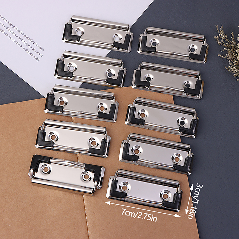 10pcs Clipboard Clips Mountable Metal Clip Spring-Loaded File Folder Clamps Office Hardboard Clips Stationery For School: Silver
