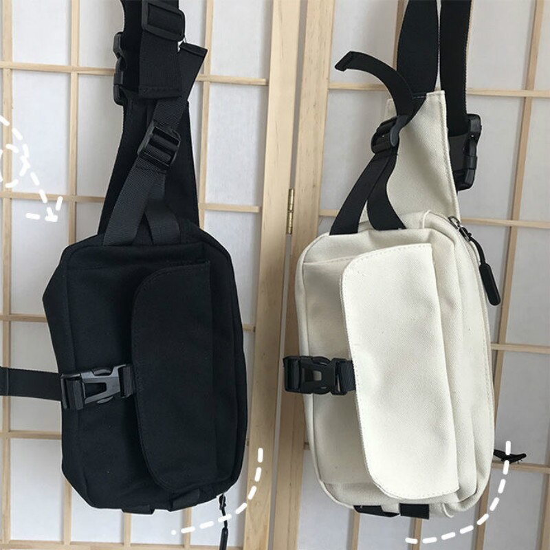Riñoneras de estilo Harajuku para mujer, Canvans de carga combinables, a la , sencillas, Ulzzang, carteras para estudiantes, bolso diario
