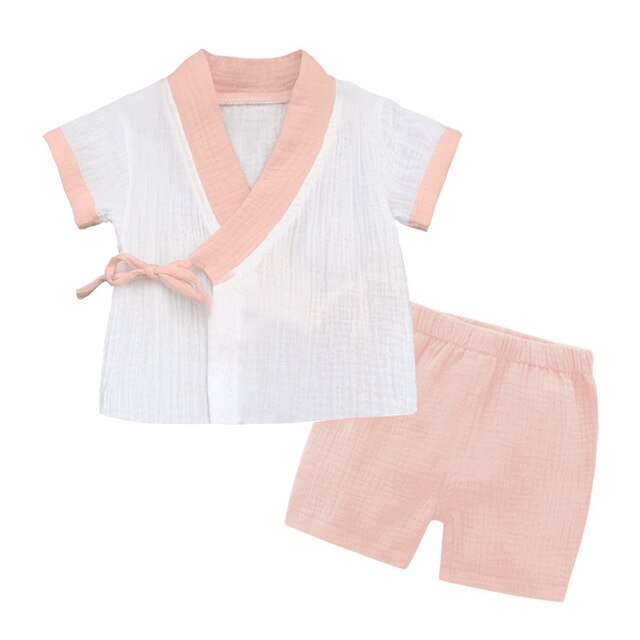 Baby gaze kimono komfort kortærmet børnetøjstøj pyjamas sæt til børn hanfu stil pyjamas jul  z885
