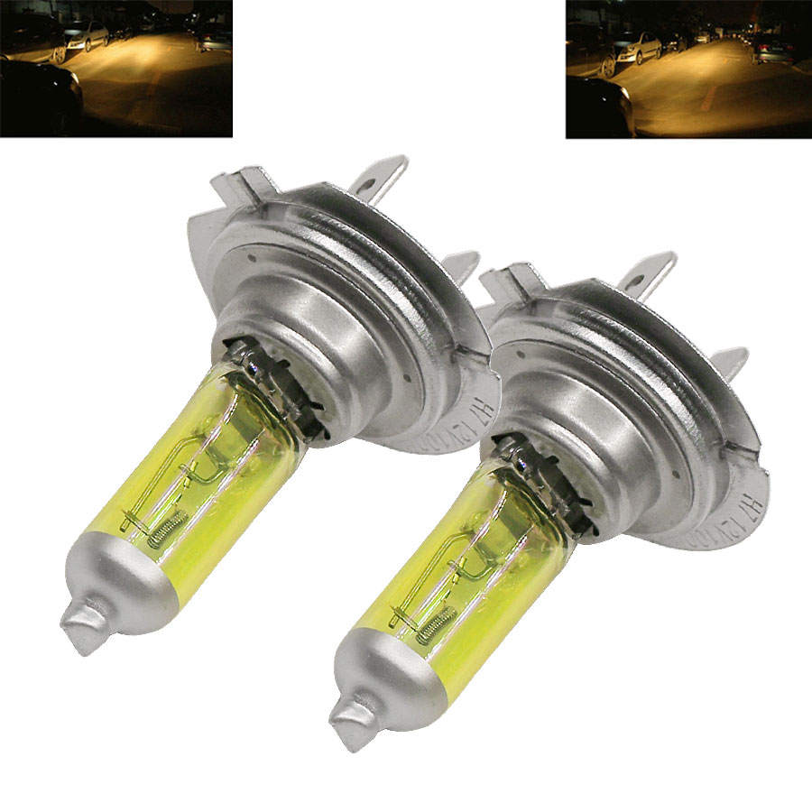 2Pcs H7 Halogeen Koplamp 100W Auto Mistlamp Lampen 3200-3500K Geel Gouden Auto Hlogen Licht bron Externe Lampjes