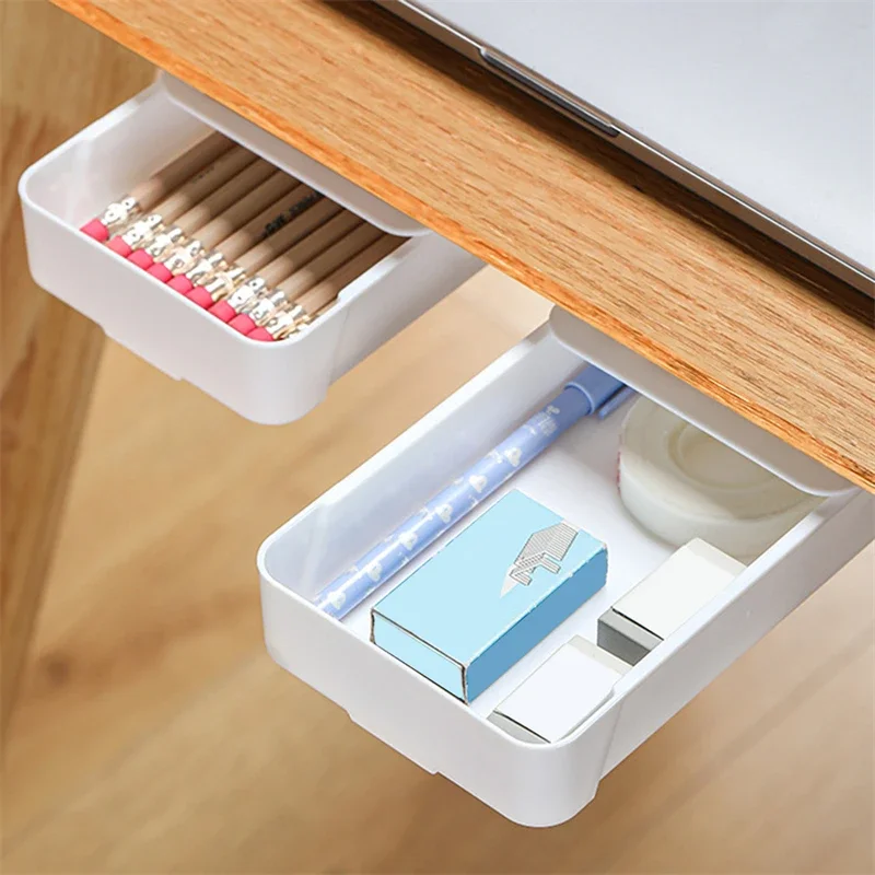 Zelfklevende pennenbakje onder verborgen bureaulade opbergdoos diversen cosmetica briefpapier organisator houder voor thuiskantoor