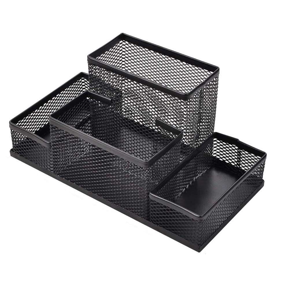 4-In-1 Desk Organizer Pencil Pen Holder Metal Hollow Mesh Wire Organizador De Escritorio Lapices Office Desk Accessories No Rust: Default Title
