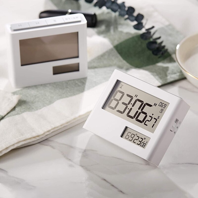 Digital Timer with Clock, Digital Alarm Clock, Timer Mode, Electronic Timer, Timer and Clock LCD Display for Kitchen