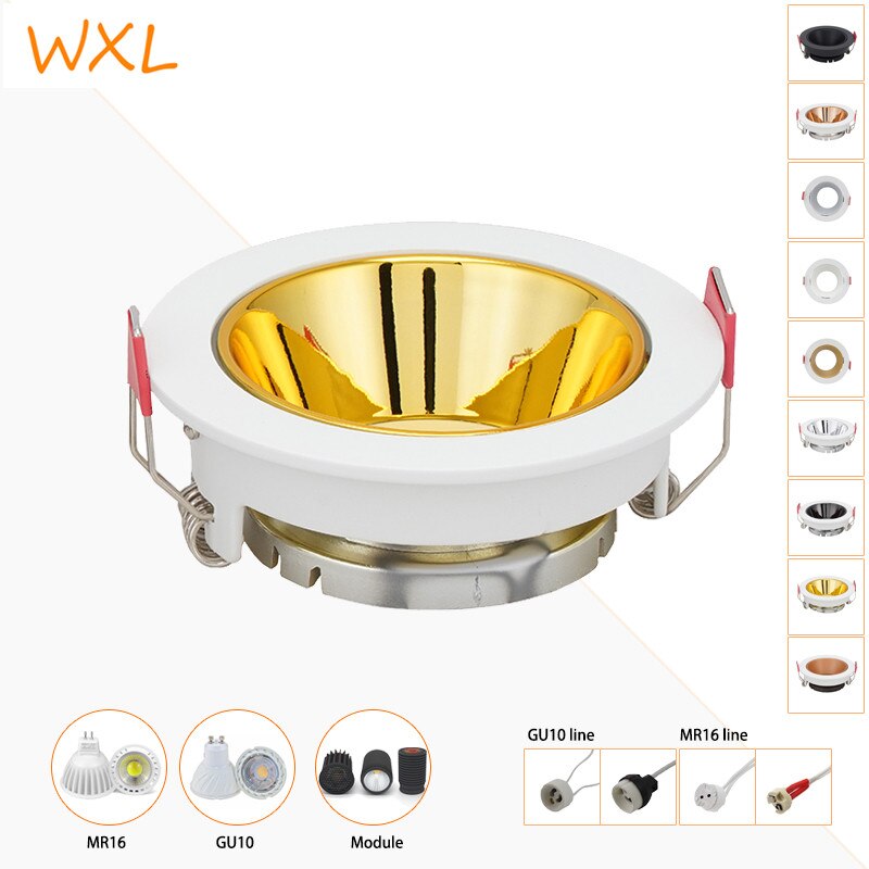 Ronde Nikkel Verzonken Led Plafondlamp Verstelbare Frame MR16 GU10 Lamp Armatuur Downlight Houder