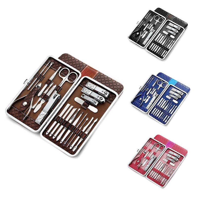 21 Pcs Manicure Set Kit Ear Pick Utility Nail Clipper Stainless Steel