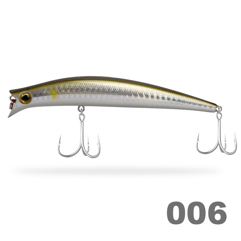 Señuelos de pesca D1 KOMOMO II Minnow, anzuelos duros artificiales flotantes de 120mm/15g, Wobblers de agua salada para pesca de lubina, aparejos de pesca: 006