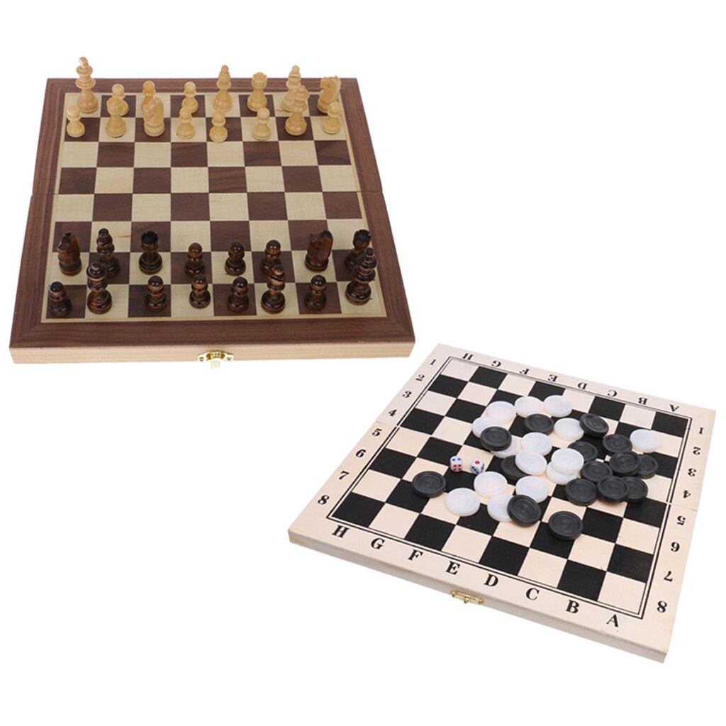 2Pcs DRAUGHTS 29.5cm / 11.61inch Handcrafted Wooden + Chess Set Checkers Toy