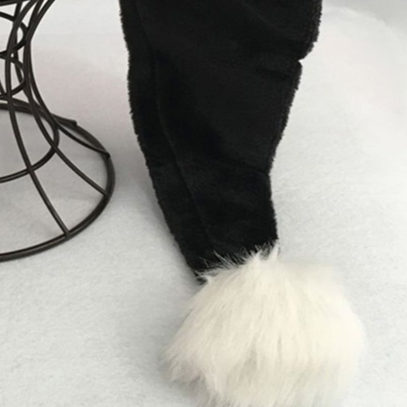 75cm Volwassen Zwarte Pluche Lange Kerst Hoed Xmas Kostuum Pompom Kerstman Cap 449F