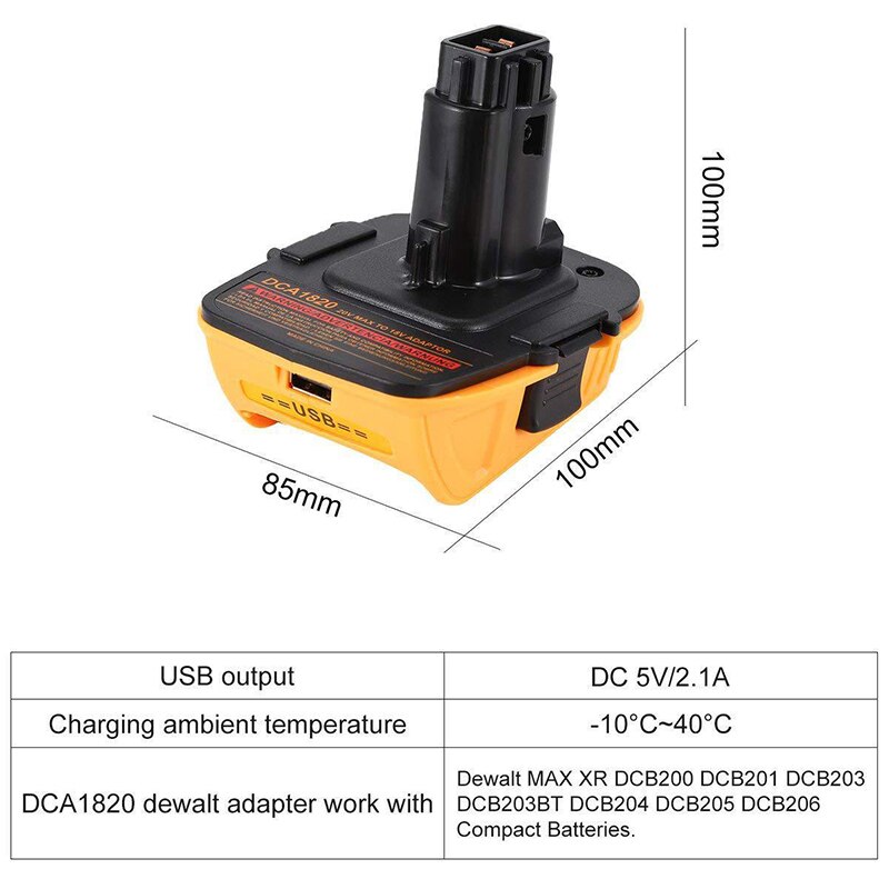 til dca 1820 18v usb-adapter arbeid med dewalt max xr dcb 200 dcb 201 dcb 203 dcb 203bt dcb 204 dcb 205 dcb 206 kompakte batterier