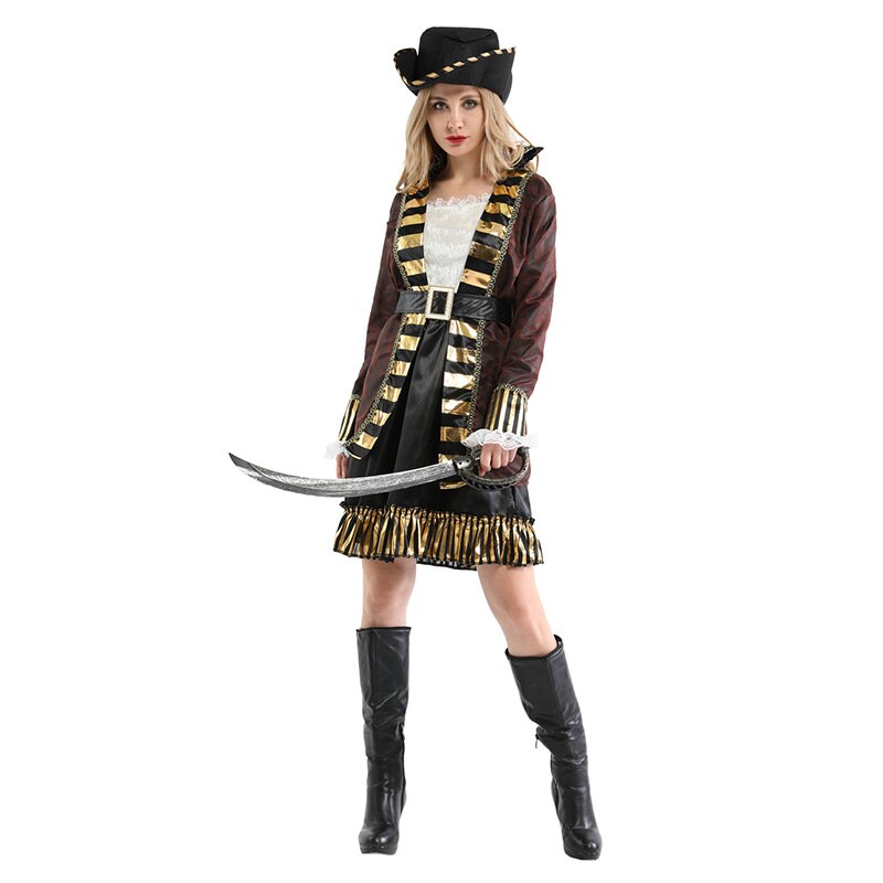 Umarden Fantasia pareja de Piratas del Caribe traje de bucanero mujeres hombres Halloween Purim carnaval vestido de lujo: women / height 165-175cm