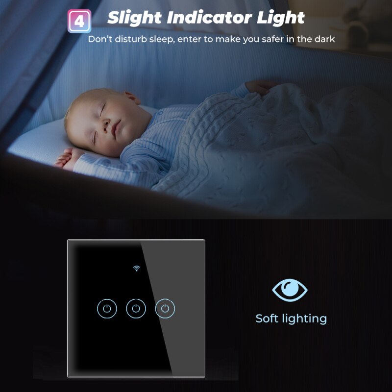 Controlador de luz de pared inteligente para el hogar, pulsador táctil inteligente Wif con control remoto EU 1/2/3 Gang 1 Way, funciona con Alexa, Google Home, Tuya Smart Life