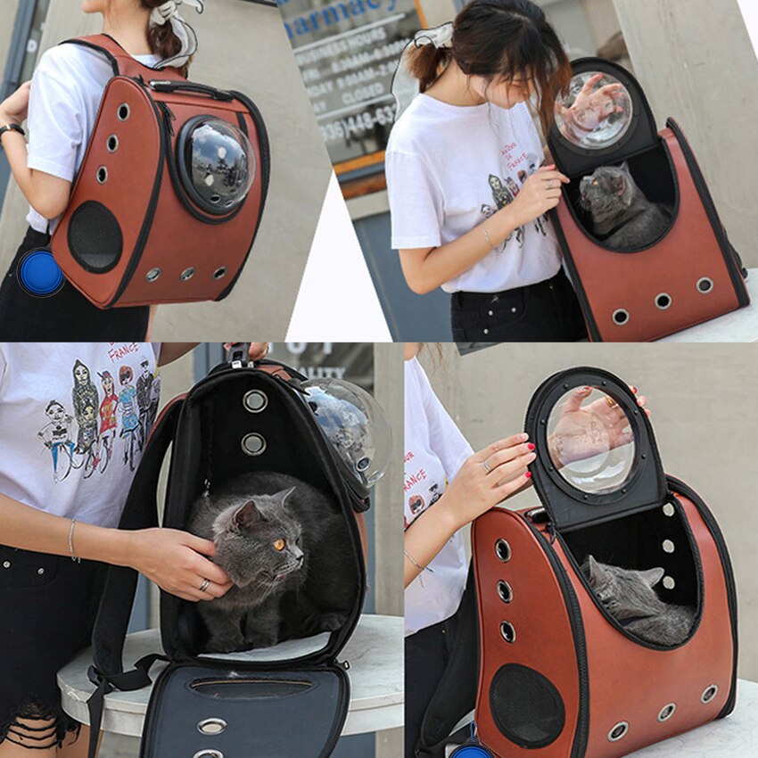 Sac à dos Portable en cuir pour chats, sacs de transport durables, sac à Capsule souple de voyage, sacs à Double épaule pour chats de compagnie