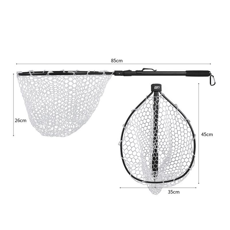 Fast Folding Hand Net Fishing Fly Fish Landing Net Trout Bass Soft Rubber Mesh Catch Release Net Aluminum Alloy Black