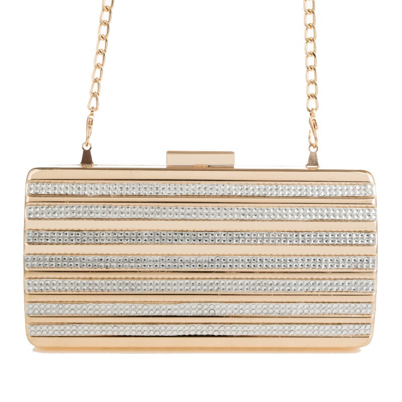 Beste gouden metalen harde blauwe/zwarte diamanten kristal clutches dames lange ketting handtassen dames clutch: Zilver