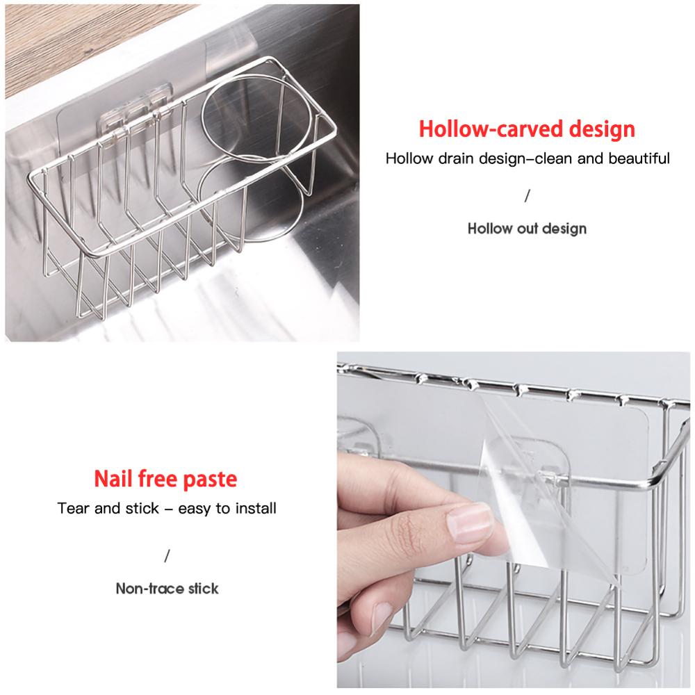 Stainless Steel Sink Drain Hanging Basket Kitchen Storage Basket Sink Rack Rag Hanger Kitchen Sponge Holder Sink Caddy Organizer