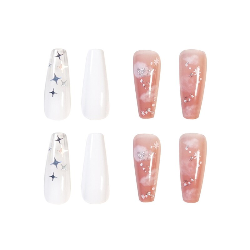 24 sztuk/zestaw biały wzór chmurki projekt sztuczne paznokcie różbyć winnym niebo francuski sztylet pełna pokrywa sztuczne paznokcie klej DIY manicure narzędzia robić paznokci