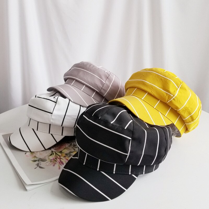 Gorra octogonal SQTEIO, sombrero de pintor a rayas de verano para mujer, gorro informal de pintor, boina literaria salvaje estudiante