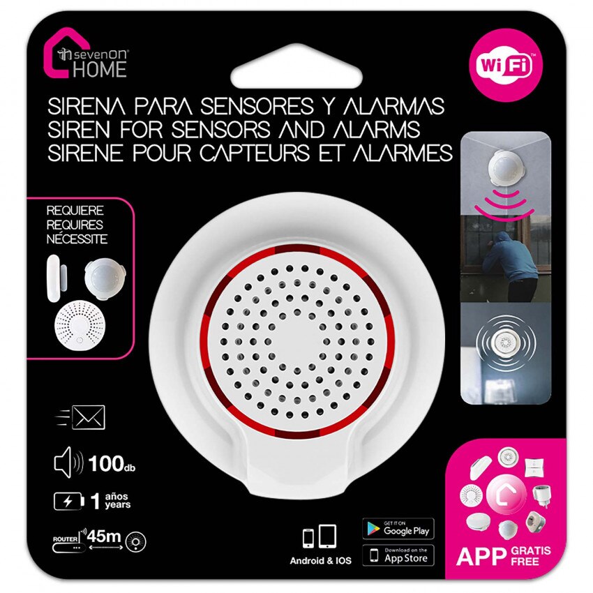 Sirena WiFi de Alta Potencia para Sensores y Alarmas vía Smartphone/APP 7hSevenOn Home