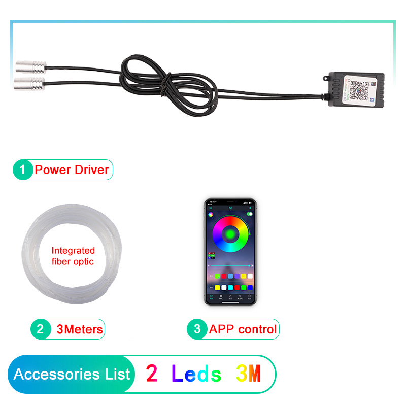 LED Car Interior Ambient Strip Lights, RGB Fibra Óptica, Atmosfera Neon Lighting Kit, Controle Remoto, Auto Lâmpadas Decorativas