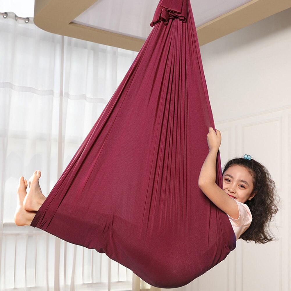 Hengekøye for barn i bomull for autisme adhd add therapy cushle up sensory child therapy elastisk pakke steady seat swing chairtoy: Rødvin