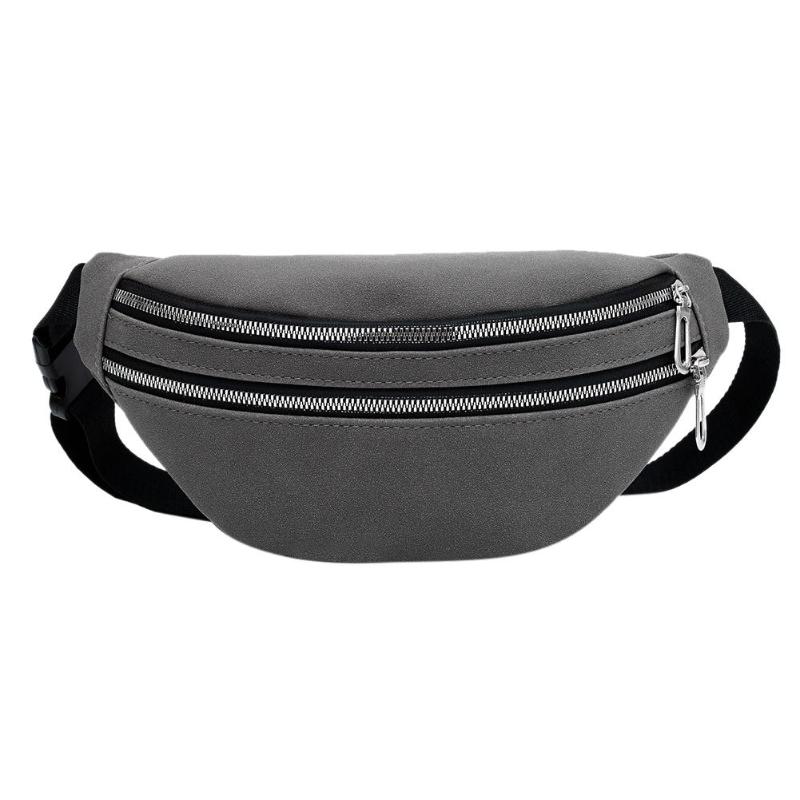 Brand Women Double Zippers Suede Waist Fanny Pack Belt Bag Waterproof Chest Pouch Travel Hip Bum Bag Lady Phone Pouch Bolsas: Dark Grey