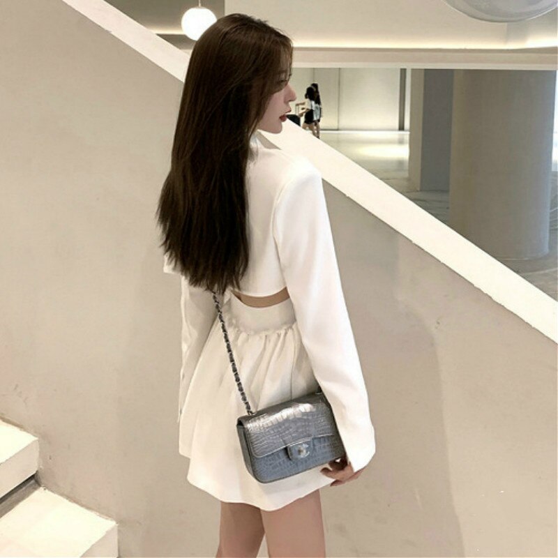 Blazere kvinder stilfuld hule ud bf stil temperament hakede vintage kontor damer efterår sommer populære femme outwear: Hvid / S