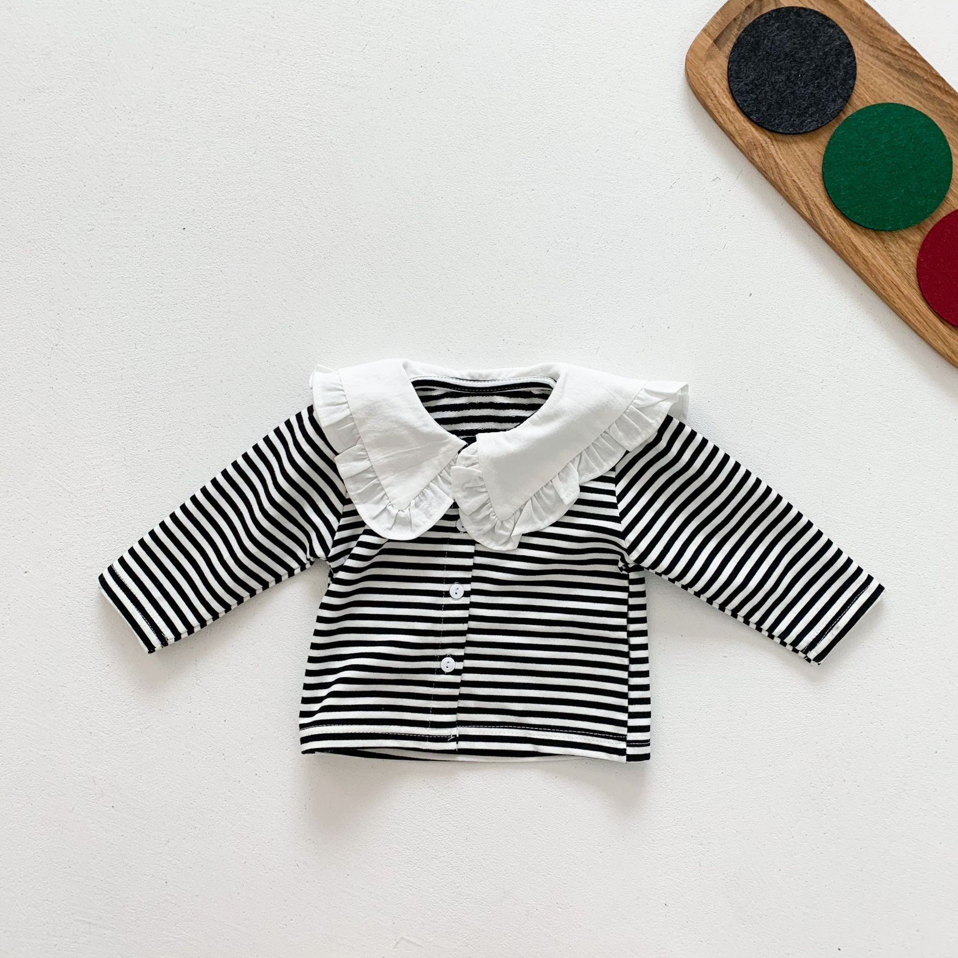 Pasgeboren Baby Jongens Gestreepte Lange Mouwen Tops Shirts Kanten Kraag Katoen Baby Peuter Meisjes Strepen Blouse Lente Herfst Meisjes Tee