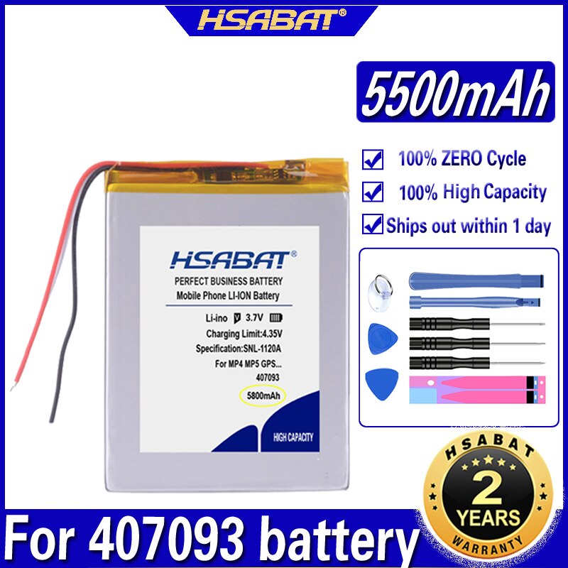 Hsabat 407093 5500Mah 3 Draden Tablet Batterij Voor Kind Tablet Prestigio Multipad Kleur 2 3G Pmt3777_3g_d Batterijen