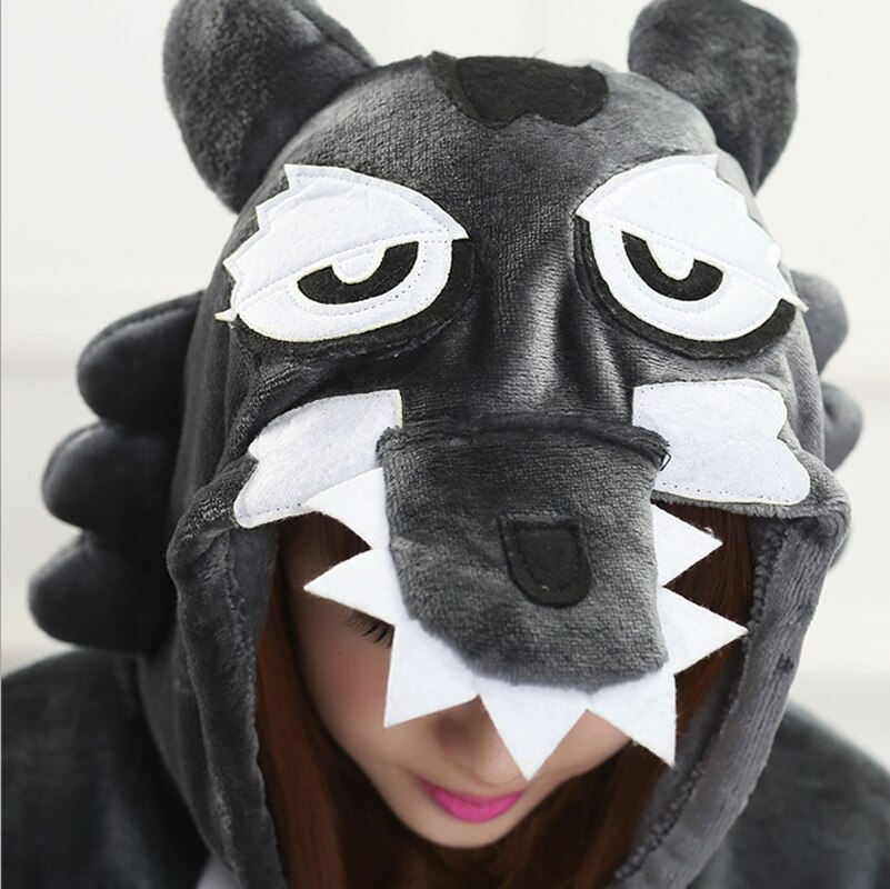 Adult Animal Timber Wolf Pajamas For Women Unisex Cosplay Costume Winter Warm Funny Onesie Christmas Sleepwear