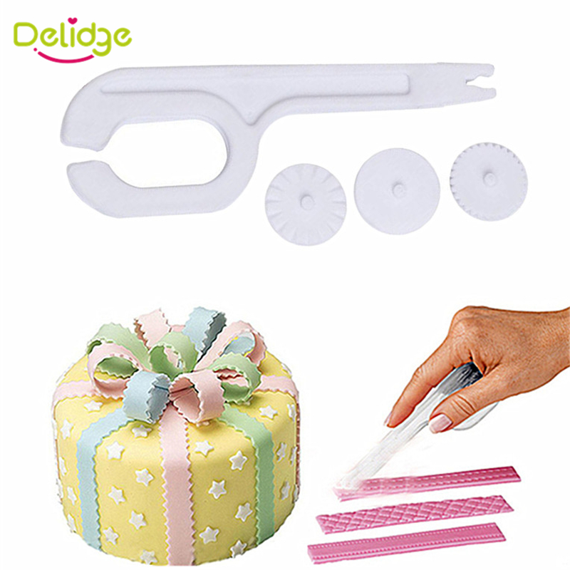 Delidge 1 st 3 Wiel Fondant Cake Roller Modellering Embosser Cutter PlasticCake Decoreren Mes Fondant Cutter Sugar Craft Mallen