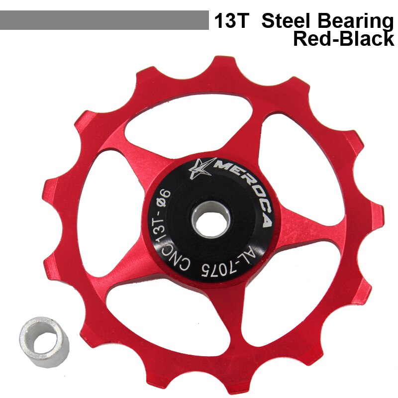 MEROCA MTB Bike 13T Alloy Jockey Wheel multicolour Bicycle Rear Derailleur Guide Pulley Steel Bearing: Red-Black