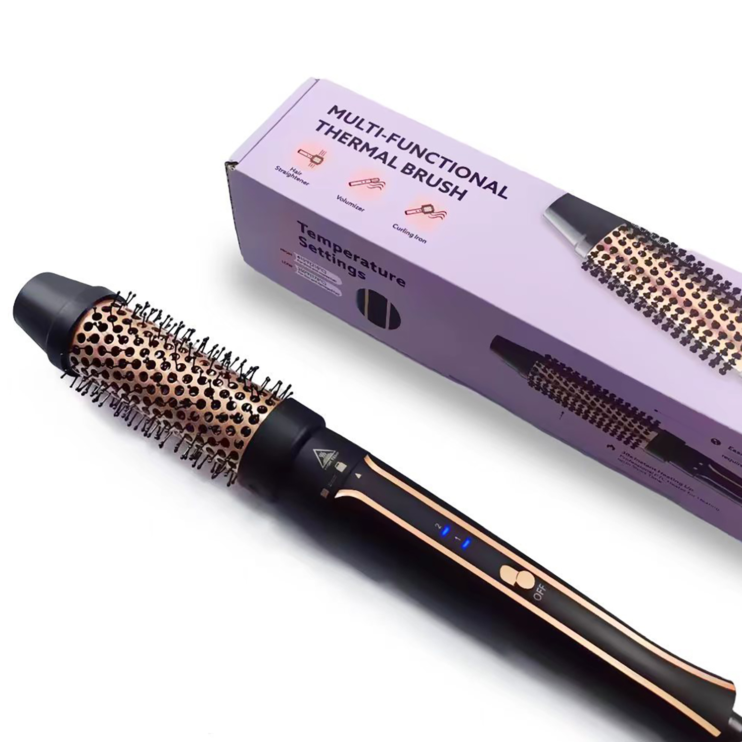 Keramik-Thermobürste, beheizte Rundbürste, 1 1/2 Zoll Thermo-Bürsten-Blowout mit abnehmbarem Bürstenkopf, 30S schnelles Aufheizen: Black
