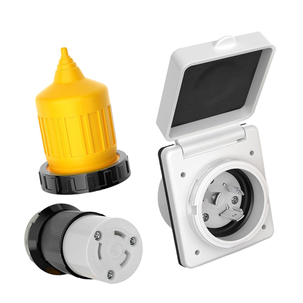 Conector de bloqueo de giro hembra RV 30 AMP, entrada de alimentación 125V, enchufe de alimentación NEMA L5-30P, Kit de arranque de cubierta impermeable: Castaño