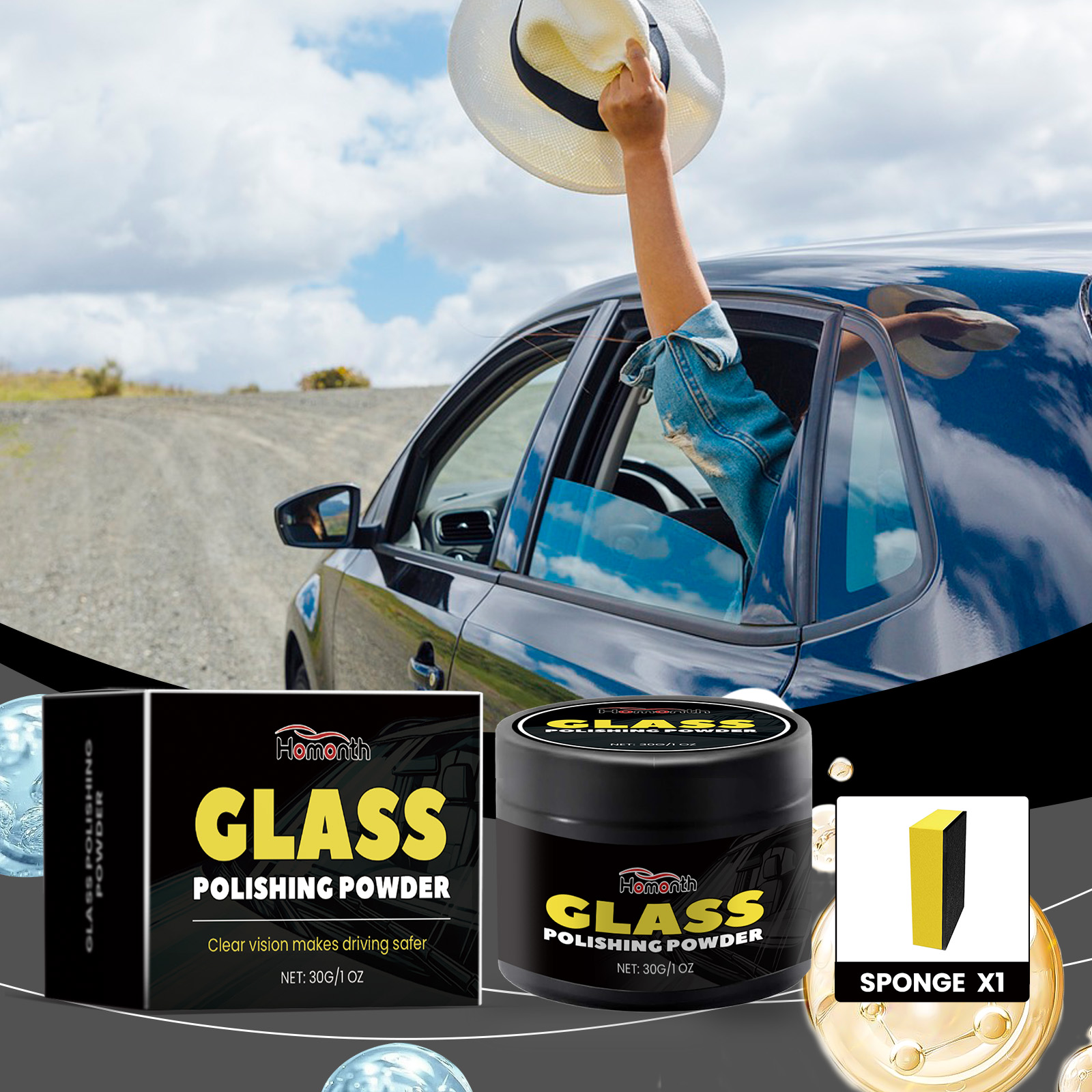 Homonth car glass polishing powder, car windshield oil film polishing cleaning car glass cleaning powder
