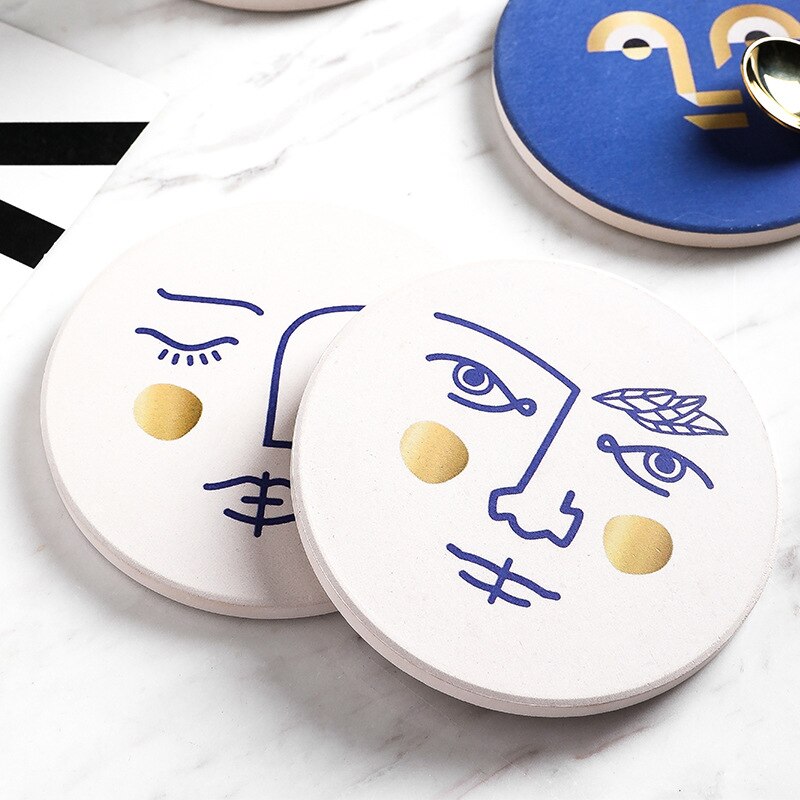 Coaster nordisk keramisk absorberende skridsikker kaffekoppude isoleringspude korkbund klassisk face coaster drink