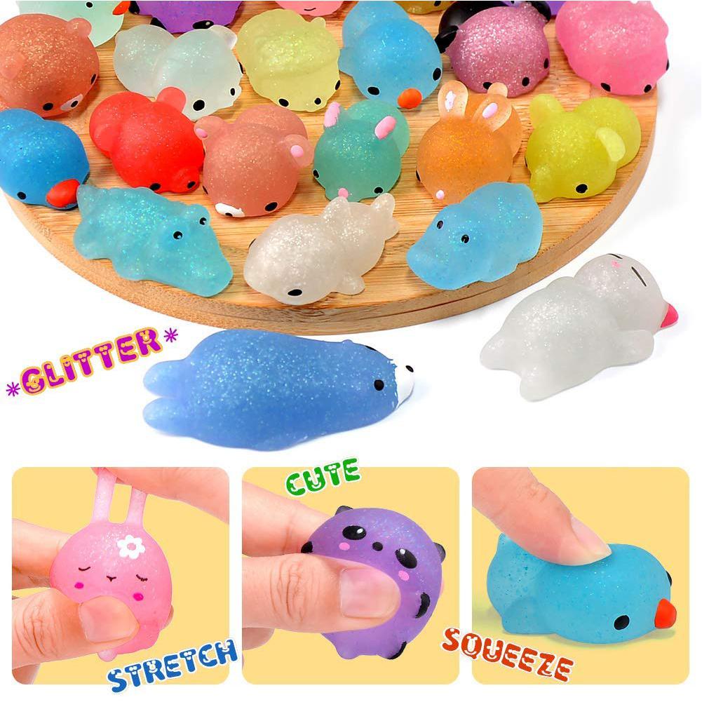 Hobbylane 30Pcs Mochi Squishy Toys Glitter Mini Animal Shaped Squishies Toys Party Favors for Kids Stress Relief Toys Xmas