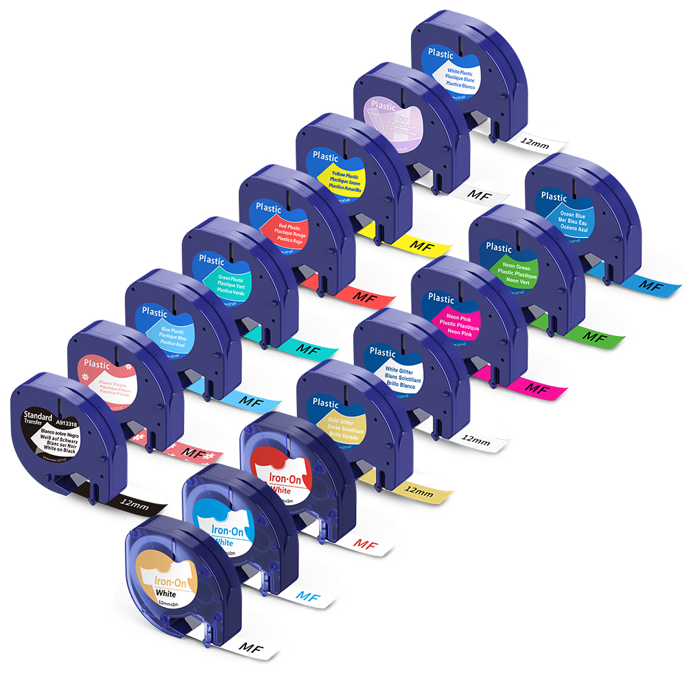Pour ruban d'étiquettes Letratag 12mm cartouche plastique/papier/tissu noir sur blanc 91201 pour Dymo LetraTag LT-100H étiqueteuse 200B QX50