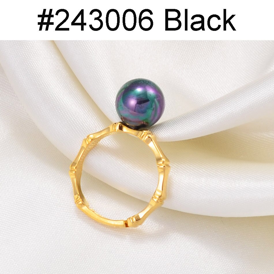 Anniyo Hawaiian Bamboo Pearl Ring for Women Girls Resizable Ring Birthday Wedding Party ,Guam African Luxury Jewelry #243006: Black Pearl