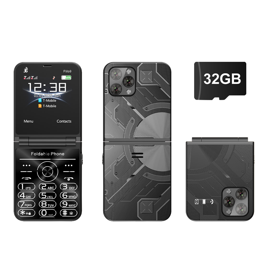 SERVO Flilo9 teléfono móvil plegable Dual SIM llamada en espera grabación velocidad Dial Radio FM antorcha 3G WCDMA botón plegable teléfonos móviles: Gris