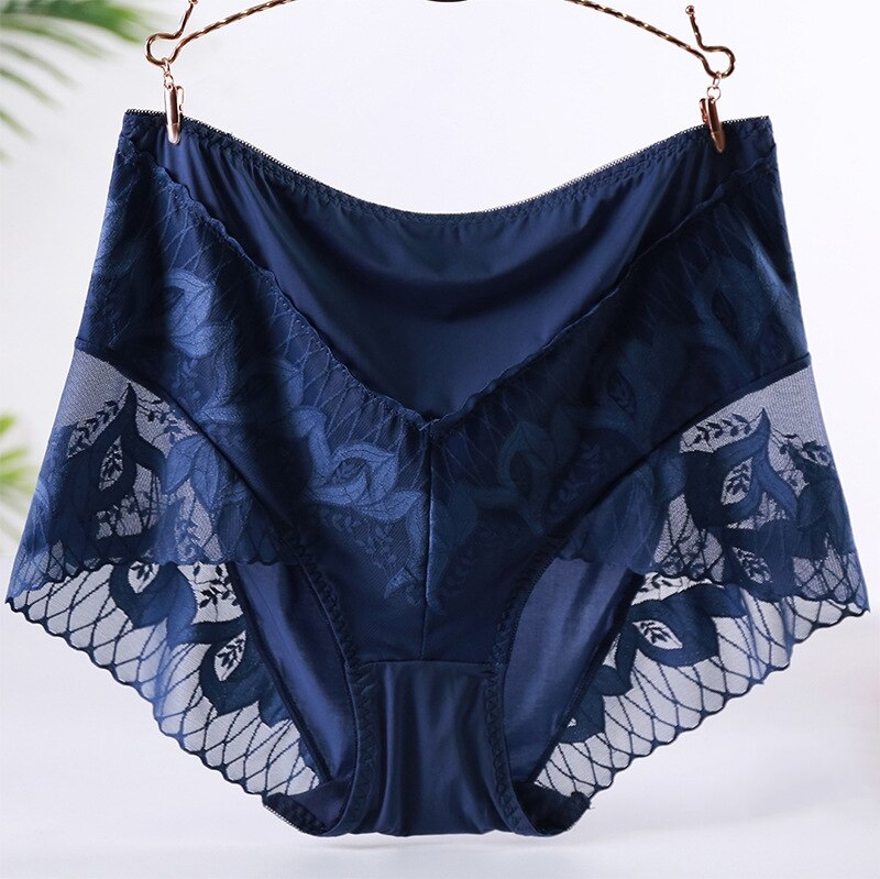 Women's Panties Large Sizes with High Waist Female Underwear Ultra-thin Facial Mask Fabric Quick-drying Sexy Lace Panties: Dark Blue