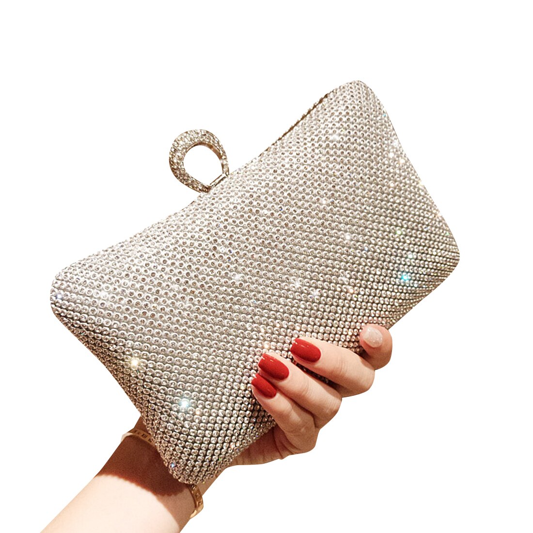 Zilveren Clutch Bag Glitter Glanzend Avondtasje Bruiloft Banket Koppelingen Met Ketting Purse Rhinestone Elegante Party Pouch