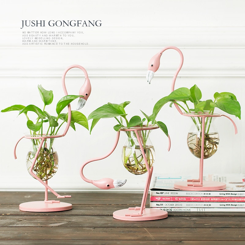 3 typer lyserød flamingo form glas bordplade bonsai blomst bryllup jul dekorativ metal vase boligindretning tilbehør
