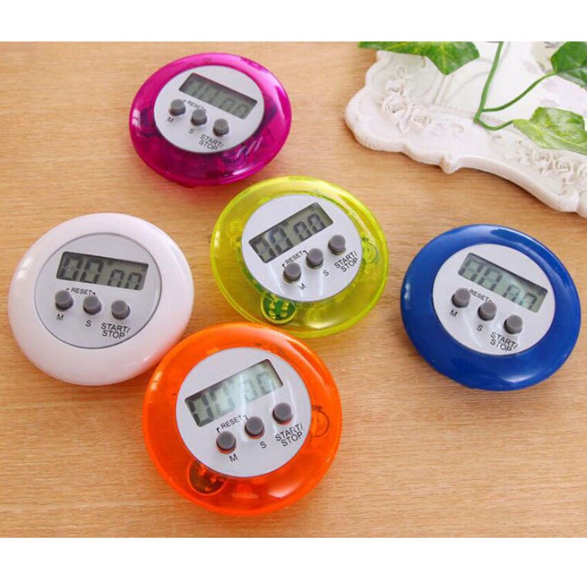 Mini Portable Digital Timer Round Shape Stop LCD Watch Kitchen Cooking Countdown Clock Racing Alarm White Nice 99 Minute 5 Color: Default Title